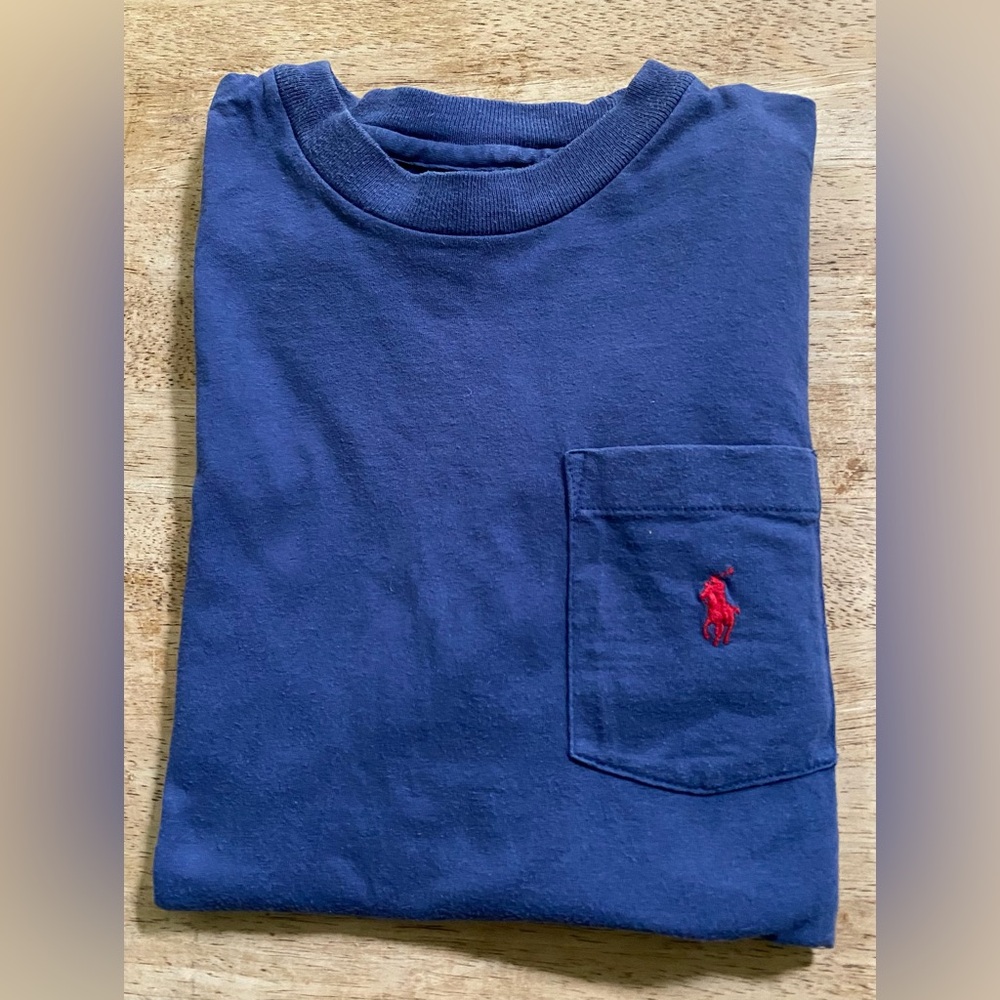 Vintage Polo Ralph Lauren Boys’ Sz‎ 7 Blue Cotton Jersey Crewneck Pocket Tee